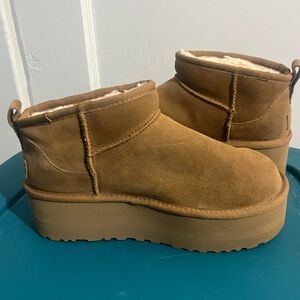 UGG Tan Platform Ankle Boots